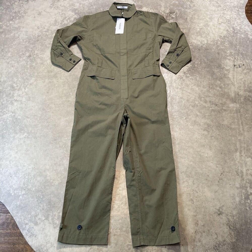 Thakoon Utility Jumpsuit Womens Medium‎ Olive Green Cotton Casual Lightweight